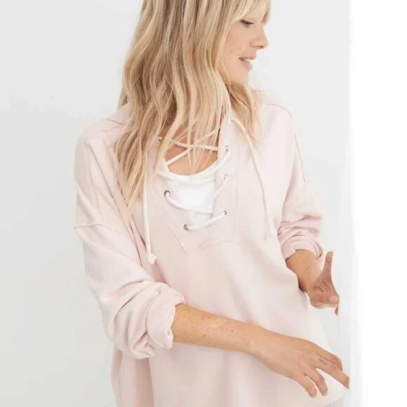 Aerie Sunday Soft Lace Up Sweatshirt - Picture 3 of 5